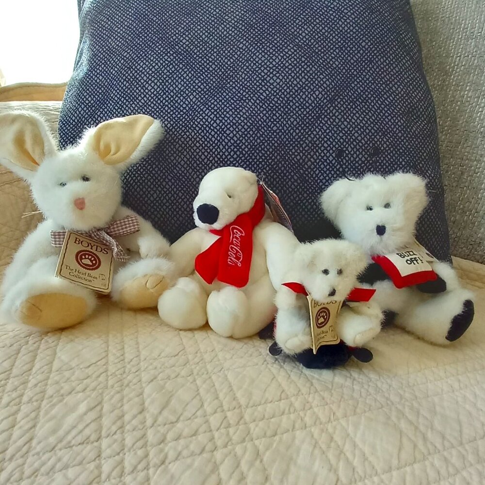 4 Boyds Bear Brand Animals White Fur and Gently Loved Little Creatures